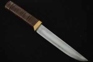 刀匠・竹花一貫斎 繁久作 玉鋼漆把和式狩猟刀4寸5分・両刃