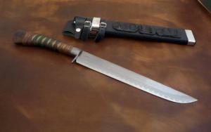 Yoshihiko Akitomo　Hunting Knife Tamamoku Midaremontan Wani  300㎜・Double Bevel