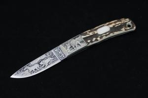 Yoshihito Aida Blade Engraved (Shigetoshi Takeuchi) 3.5 Inch Drop point(1980)