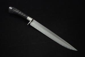 Yoshihiko Akitomo Hunting Knife Damascus Midaremontan Yoroidoshi 270㎜・Double  Bevel (Balck saya・Black-tokenmaki handle/normal sharpening)