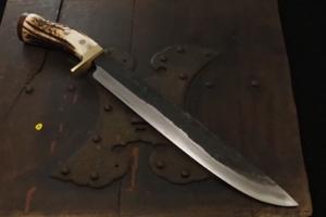 Swordsmith EchigoKanemitsu　Hunting knife 310mm with stag handle・Double bevel A（collaboration with 藤(Tou)