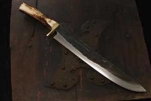 Swordsmith EchigoKanemitsu　Hunting knife 310mm with stag handle・Double bevel B（collaboration with 藤(Tou)