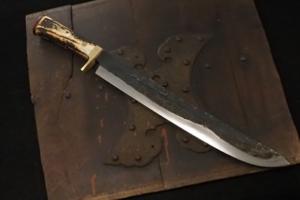Swordsmith EchigoKanemitsu　Hunting knife 310mm with stag handle・Double bevel C（collaboration with 藤(Tou)
